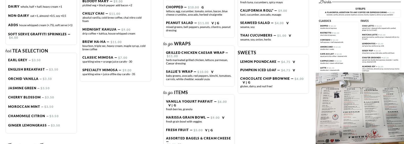 Frothy Rooster Menu