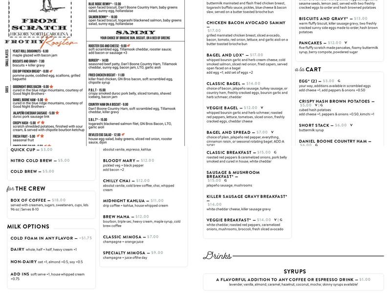 Frothy Rooster Menu