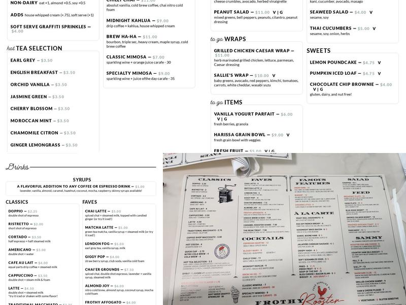 Frothy Rooster Menu