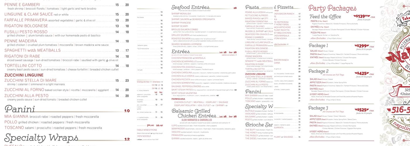 Napolini Pizzeria Menu
