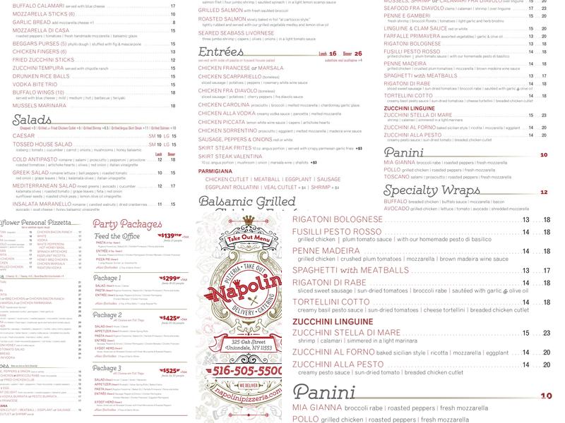 Napolini Pizzeria Menu