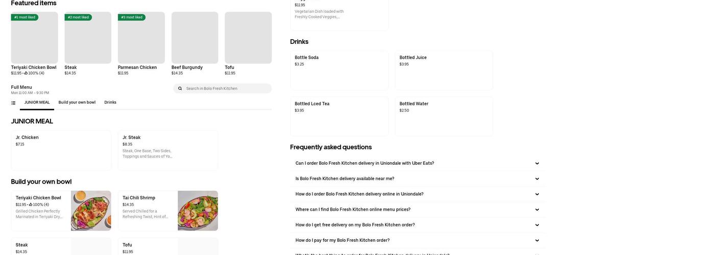 Bolo fresh kitchen Menu