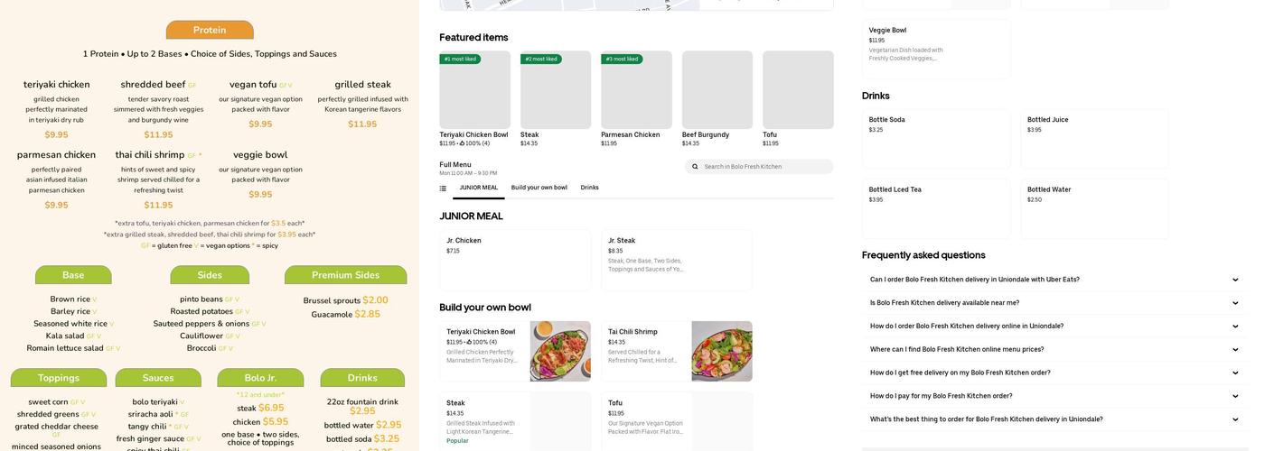Bolo fresh kitchen Menu