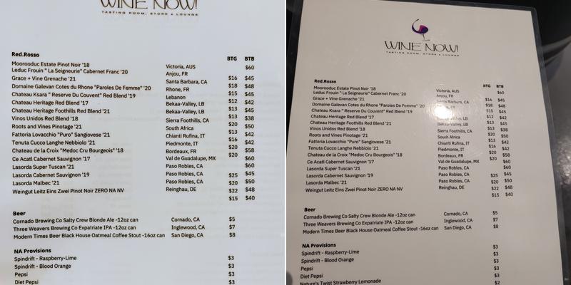 Wine Now! Menu