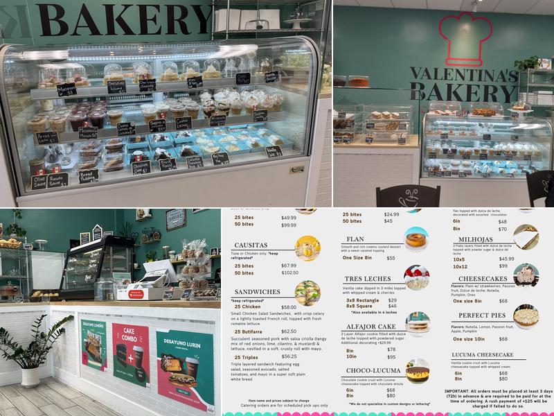 Valentina's Bakery Menu