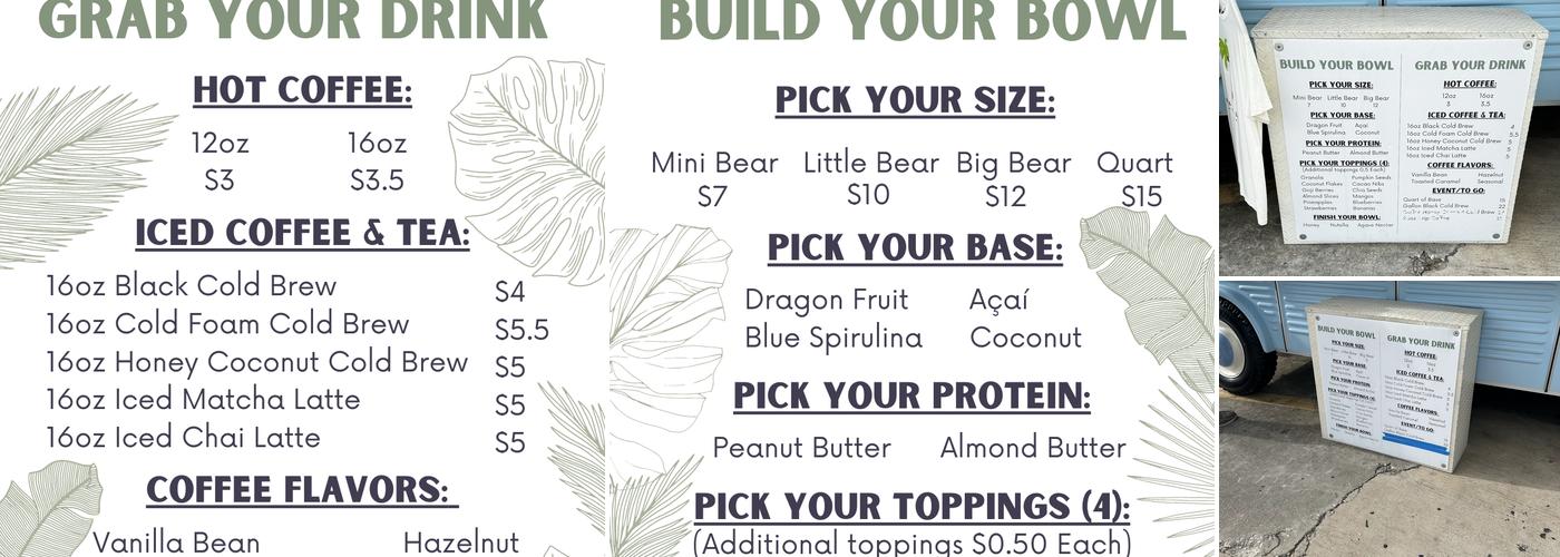 Bear Fruit Bowls and Coffee Menu