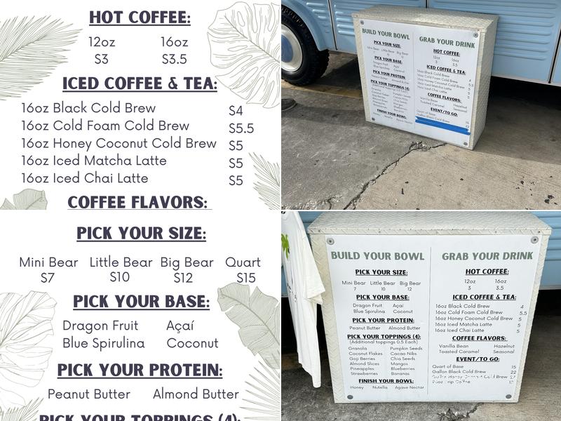 Bear Fruit Bowls and Coffee Menu