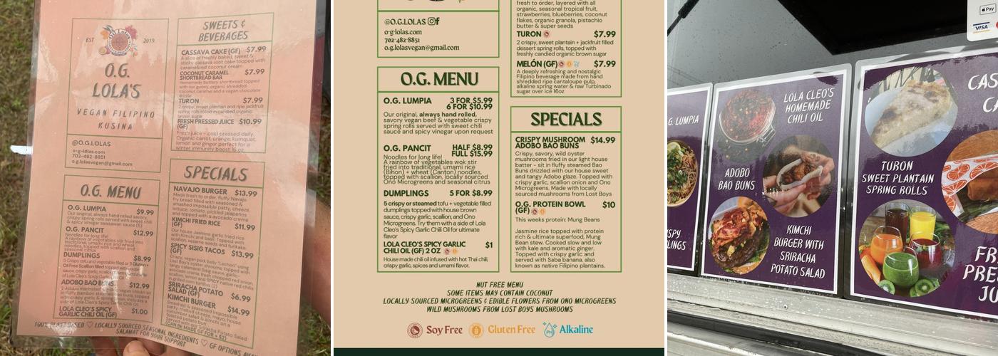 O.G. Lola's Menu