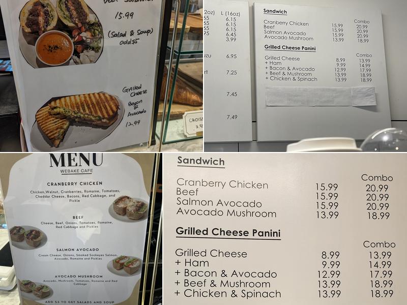 WeBake Dessert Cafe Menu
