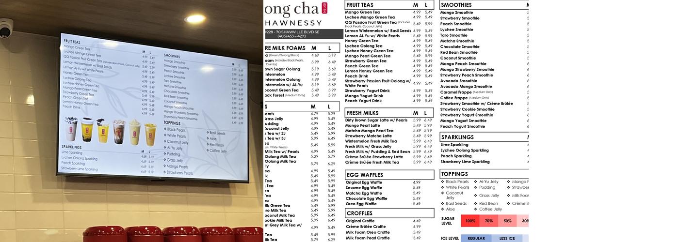 Gong Cha Shawnessy Menu