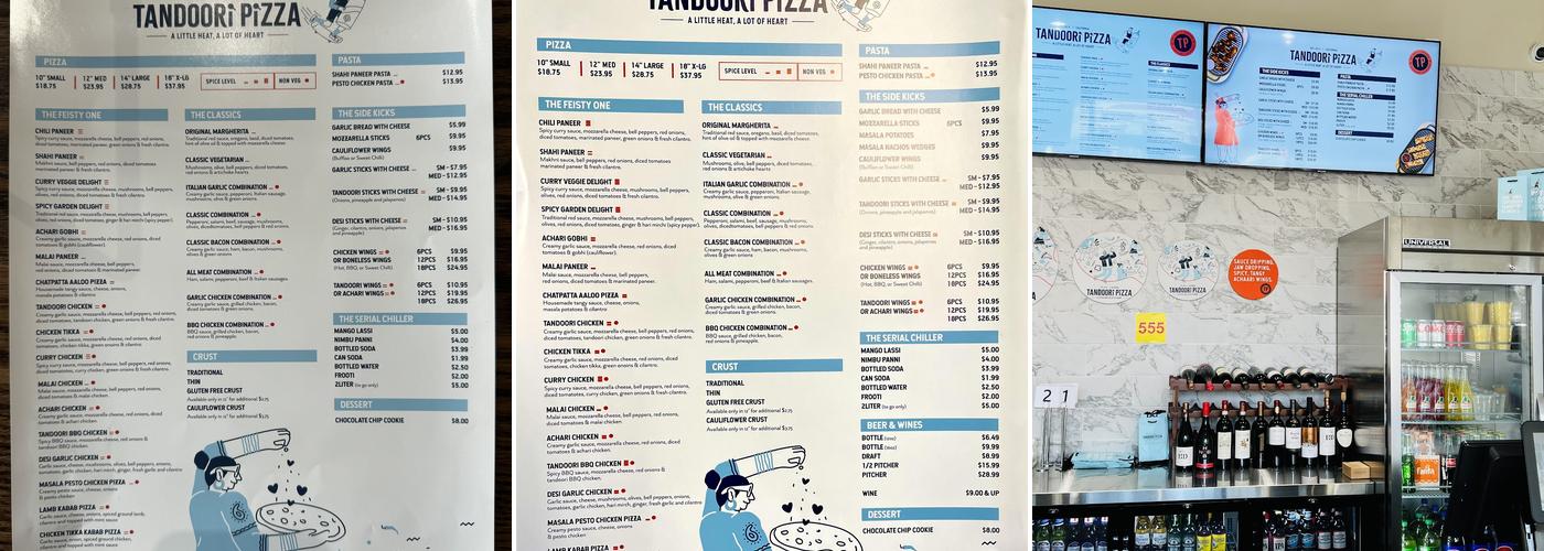 Tandoori Pizza Menu