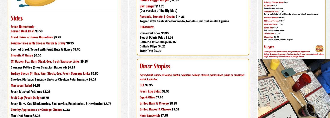 Original Steve's Diner Menu