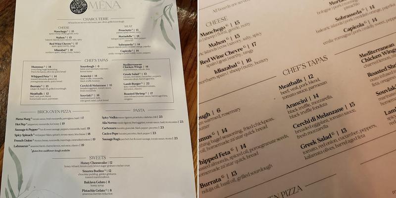 MĒNA Mediterranean Menu