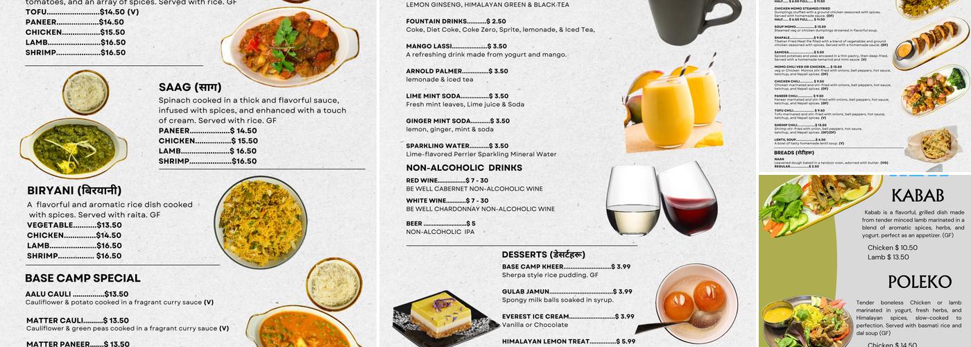 BASE CAMP RESTAURANT Menu