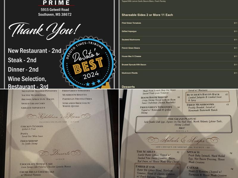 Ember & Oak Prime Menu