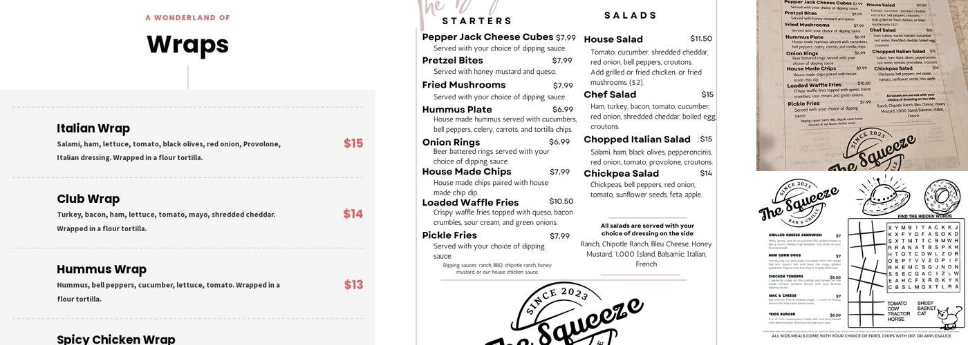 The Squeeze Bar & Grille Menu