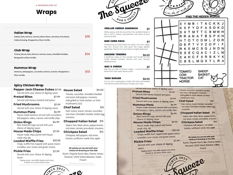 The Squeeze Bar & Grille Menu