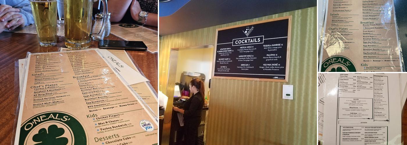 O'Neals' Menu