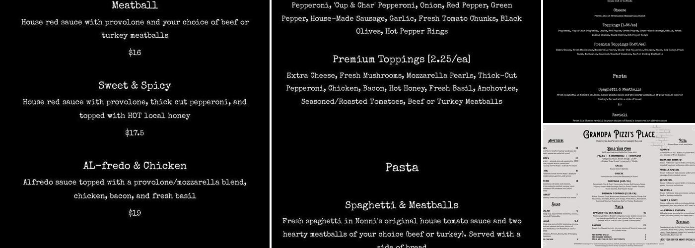 Grandpa Pizzi's Place Menu