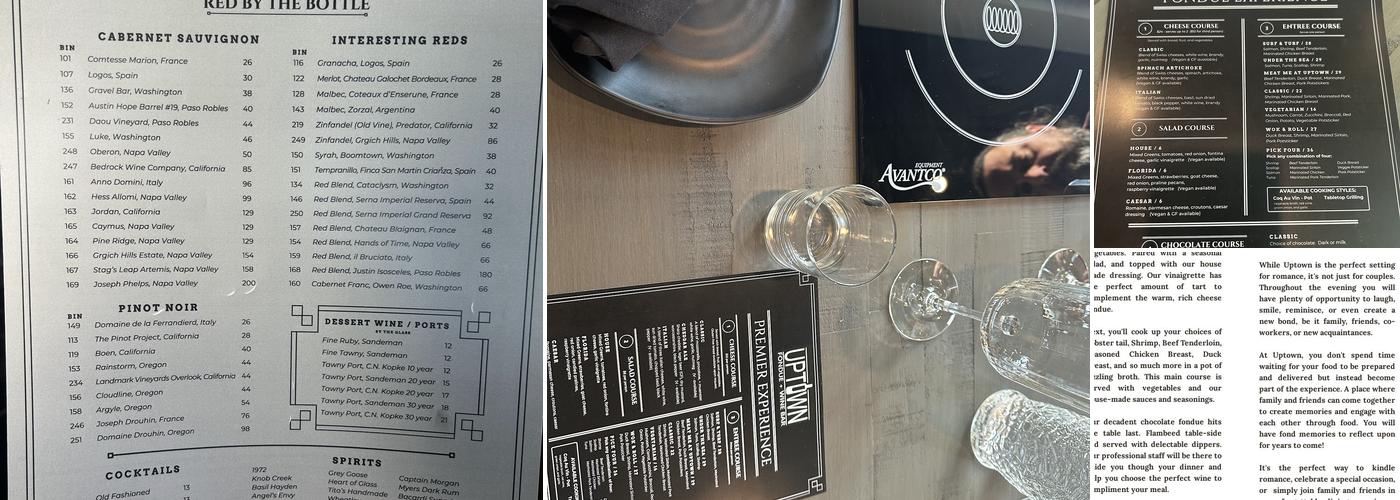 Uptown Fondue + Wine Bar Menu