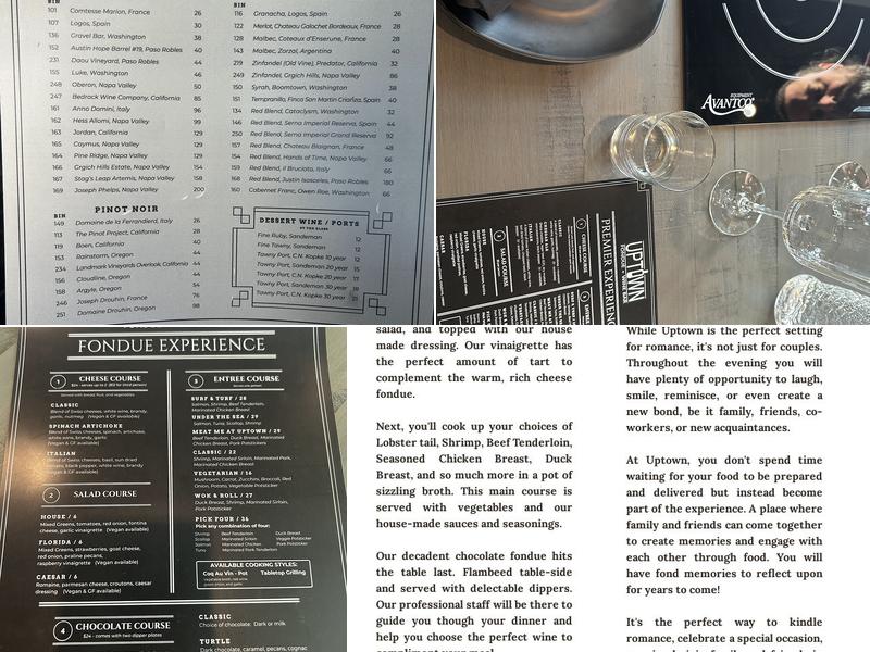 Uptown Fondue + Wine Bar Menu