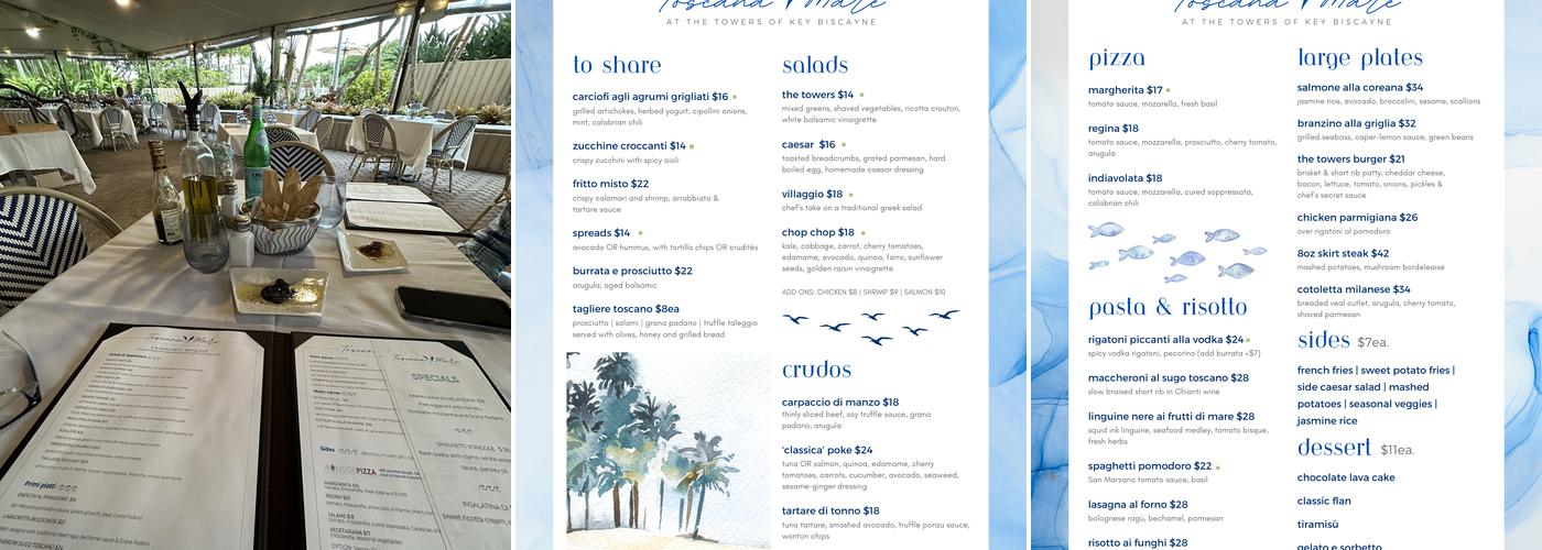 Toscana Mare - Towers of Key Biscayne Menu