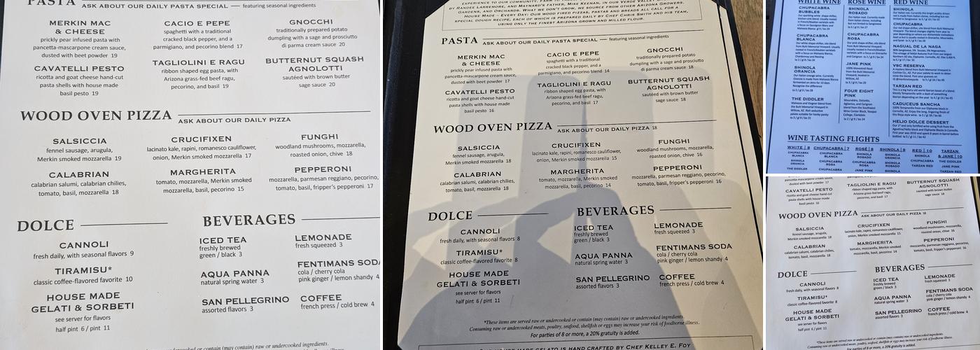 Merkin Vineyards Hilltop Winery & Trattoria Menu