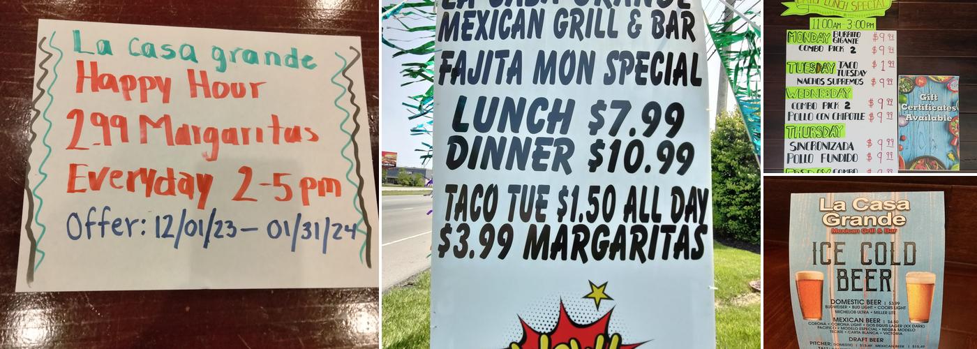 La Casa Grande Mexican Grill and Bar Menu