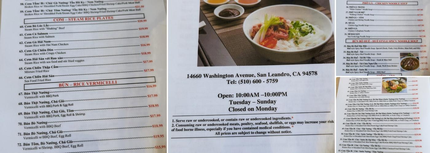 Pho Thin Hanoi Vietnamese Restaurant Menu