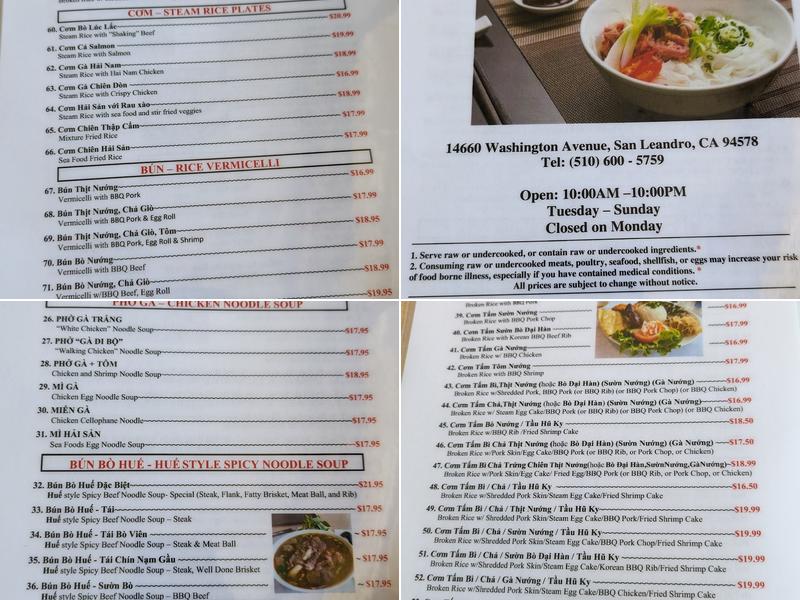 Pho Thin Hanoi Vietnamese Restaurant Menu