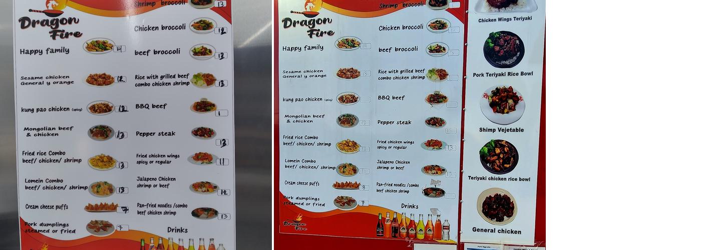 Dragon Fire Chinese Menu