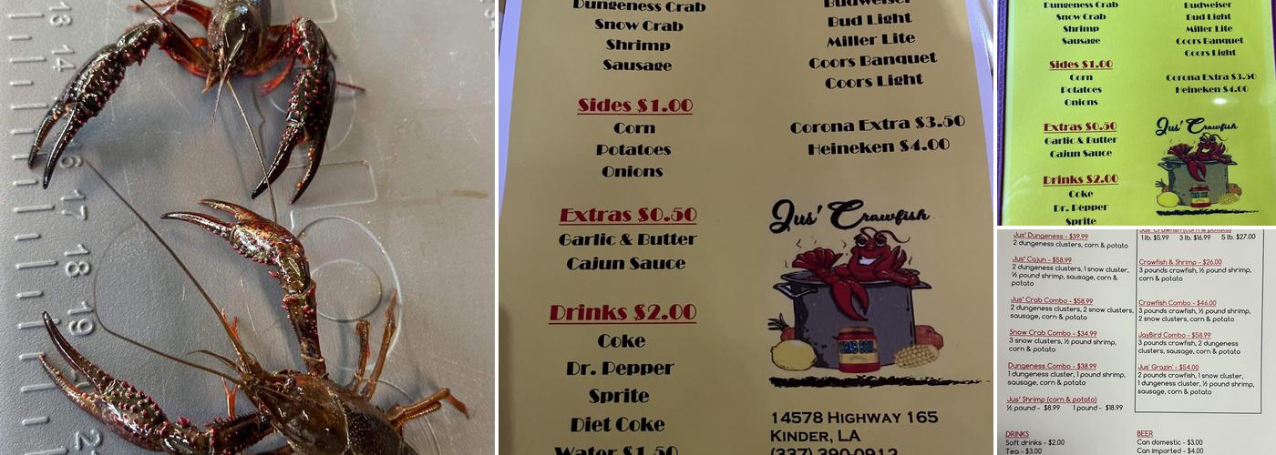 Jus Crawfish Menu