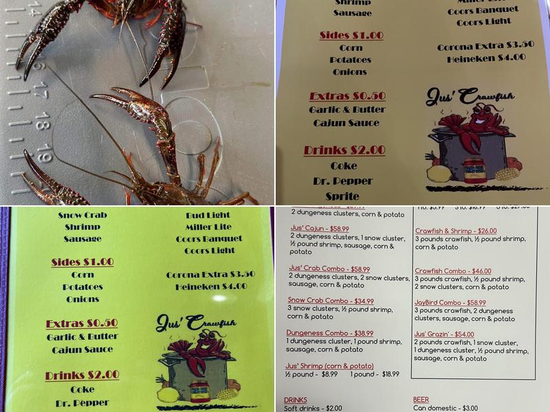 Jus Crawfish Menu
