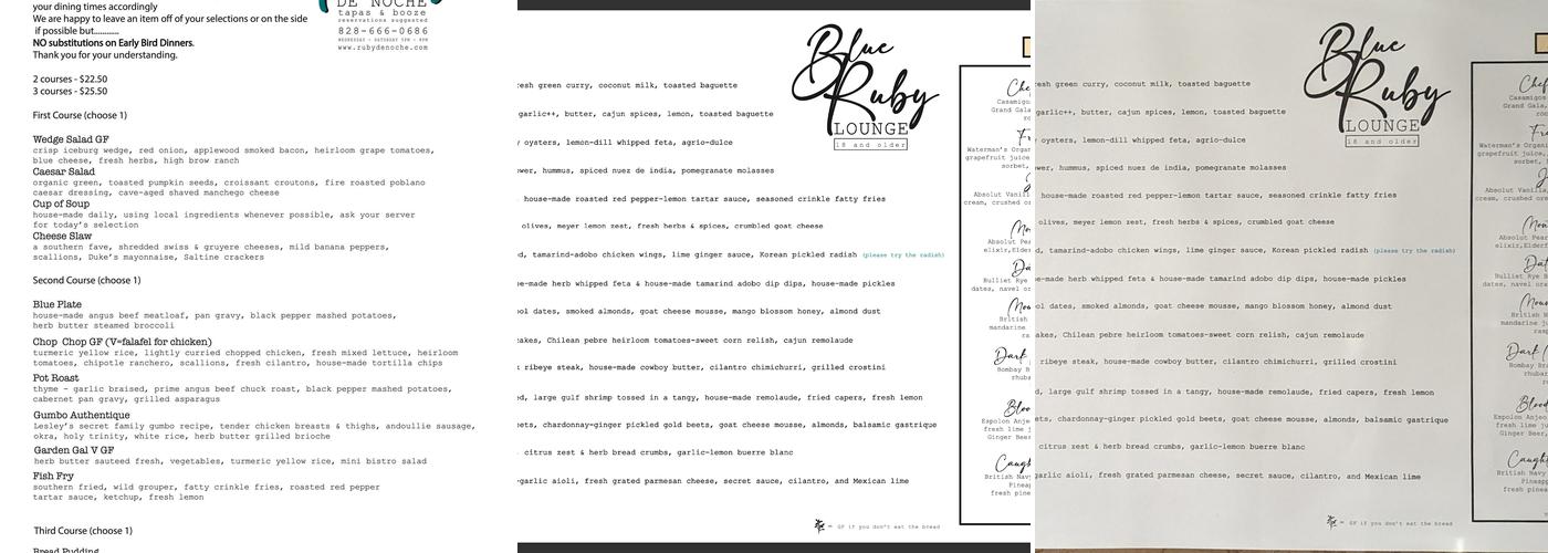 Blue Ruby De Noche Menu