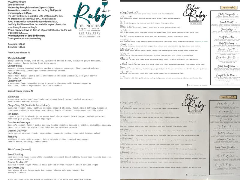 Blue Ruby De Noche Menu