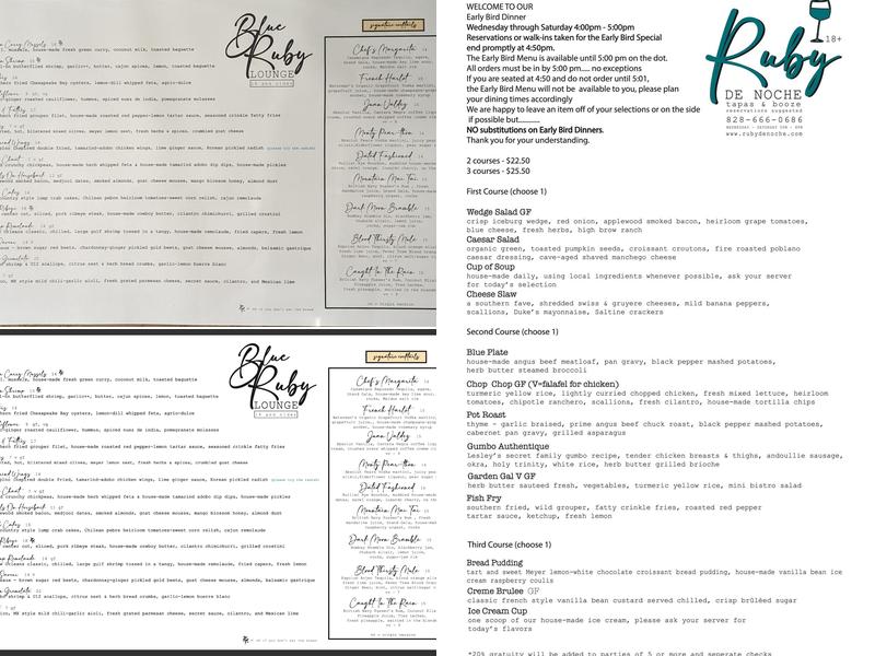 Blue Ruby De Noche Menu