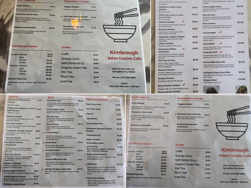 Kimbrough Asian Cuisine Cafe Menu