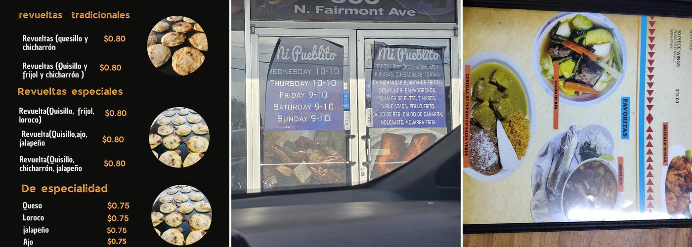 Pupuseria y Taqueria Mi Pueblito Menu