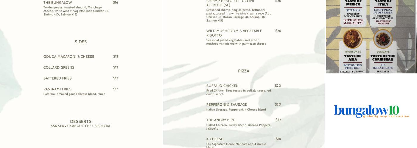 Bungalow 10 Dining Menu