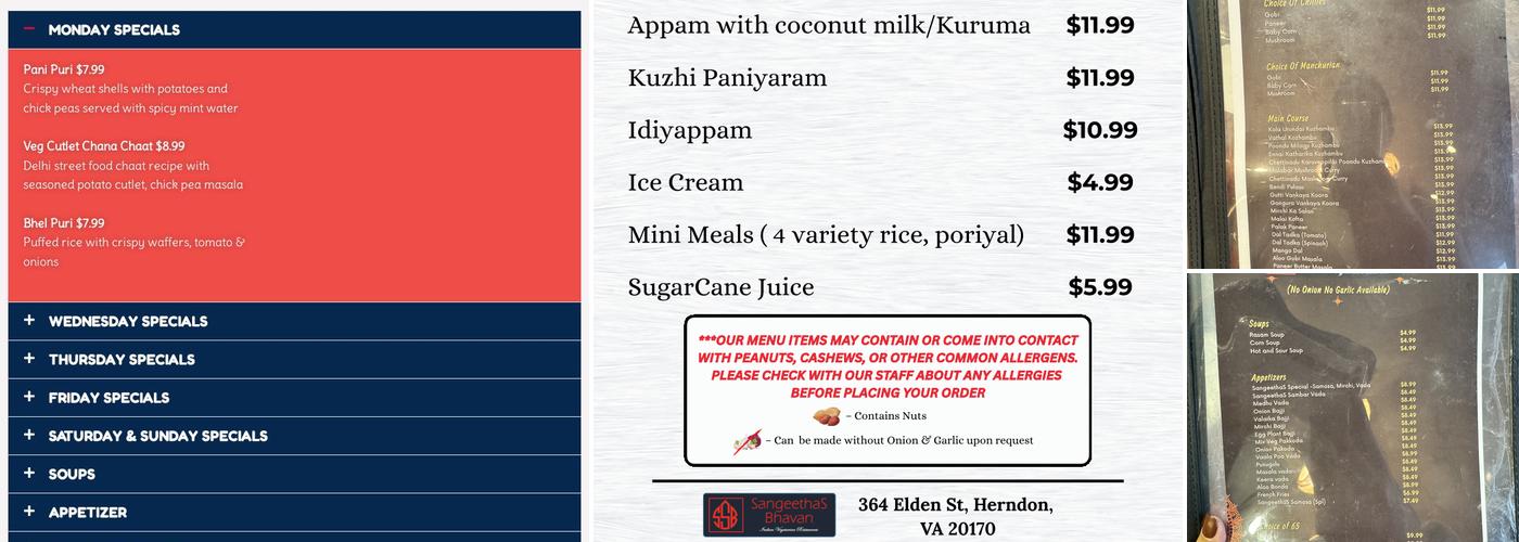 SangeethaS Bhavan Menu