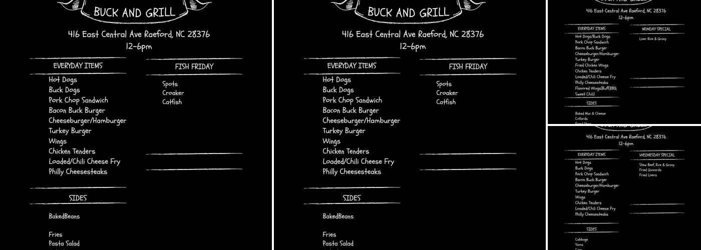 Buck & Grill LLC Menu