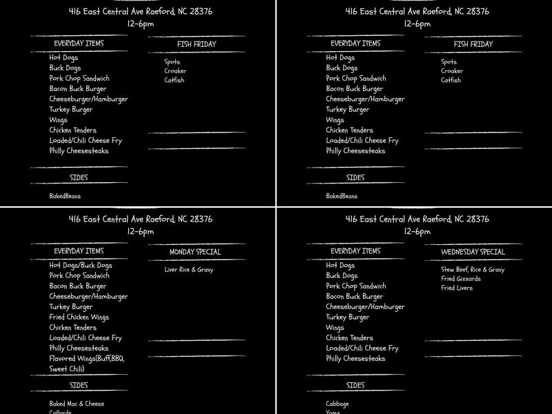 Buck & Grill LLC Menu