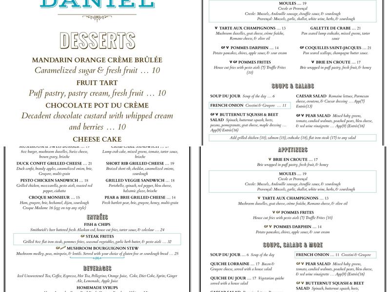 Chez Daniel Menu