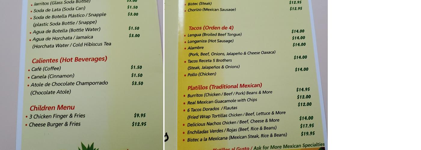 Taquerìa 5 Brothers Menu