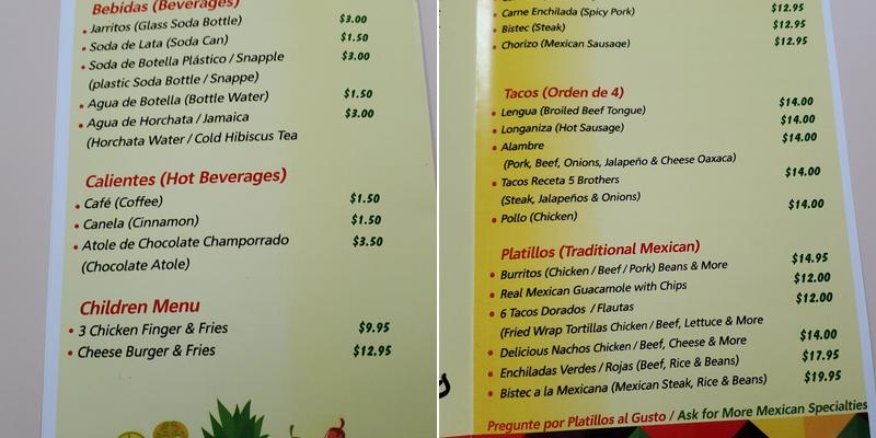 Taquerìa 5 Brothers Menu