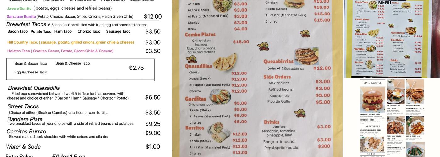 K Tacos food truck Menu