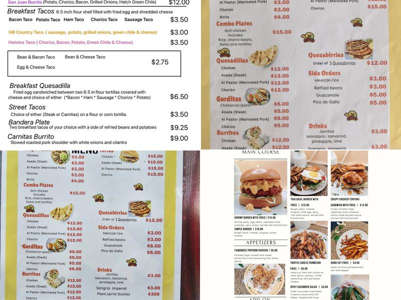 K Tacos food truck Menu