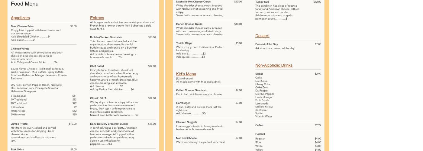 The Prost Office Brewery Menu