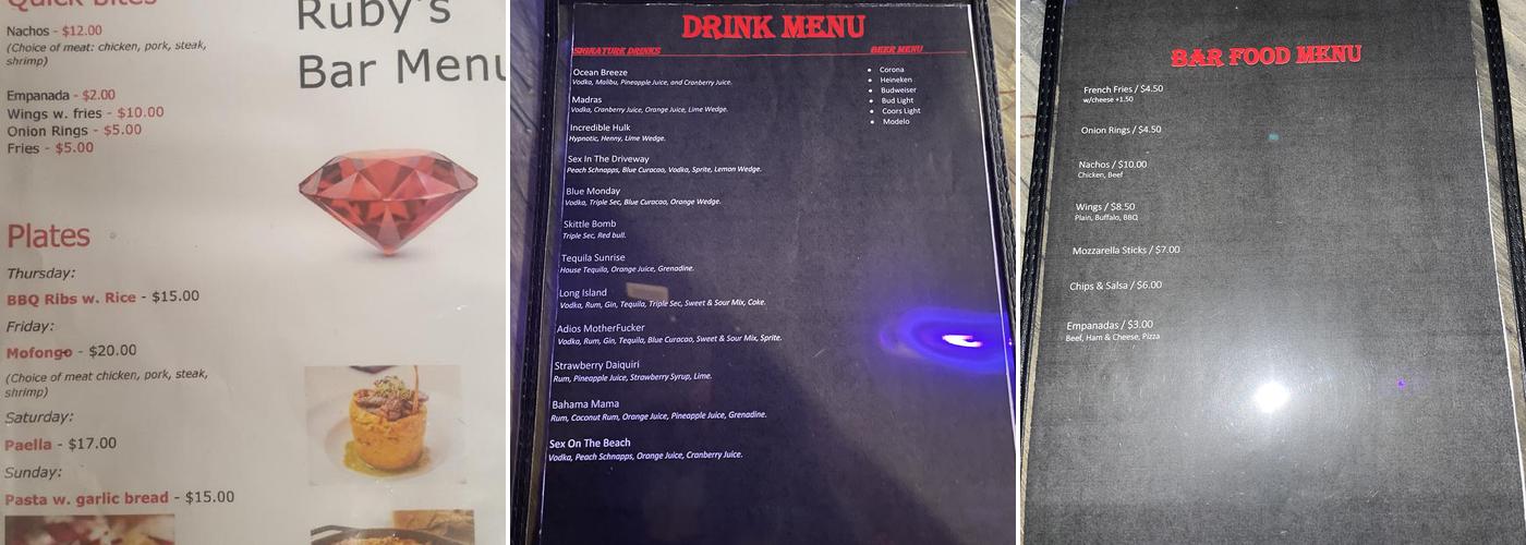 Ruby's Bar & Lounge Menu