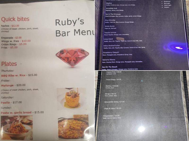 Ruby's Bar & Lounge Menu